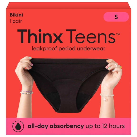 Thinx Teens Cotton Bikini Leakproof Period Underwear, Size 9/10, Black