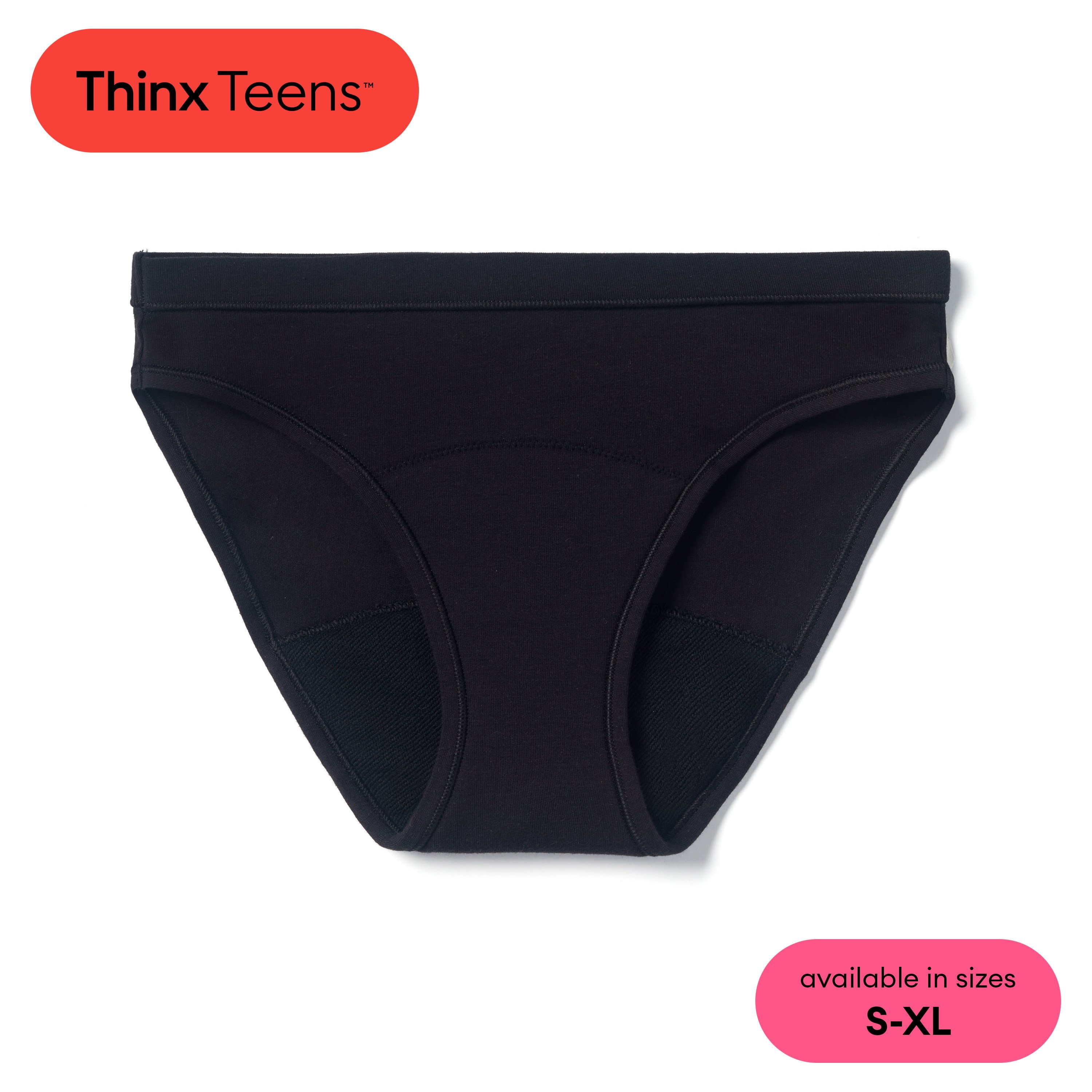 Thinx Teens Super Absorbency Cotton Bikini Period Underwear, Small, Black 