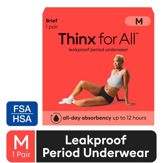 Thinx for All Women's Comfort Brief Leakproof Period Underwear, S-XL, Black