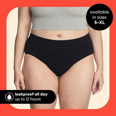 Thinx for All Women's Everyday Comfort Brief Leakproof Period Underwear, Size Large, Black