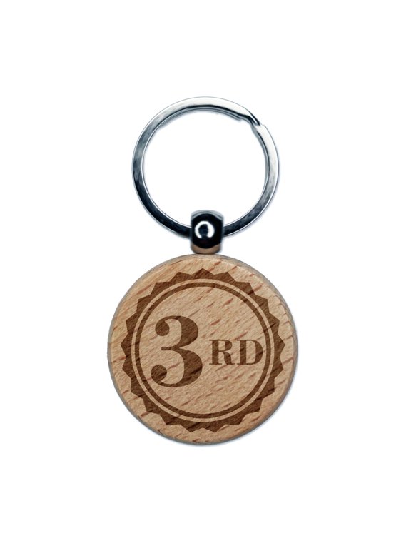 Third 3rd Place Circle Award Round Keychain Charm Tag - Engraved Wood