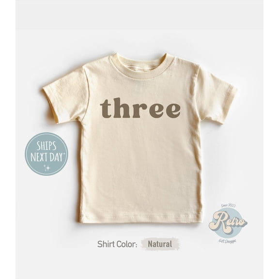 Third Birthday Kids Shirt Retro Minimalist Three Year Old Birthday Tee Uninatural Toddler Shirt, New Born, Baby Shower Gift, New Parents Gift
