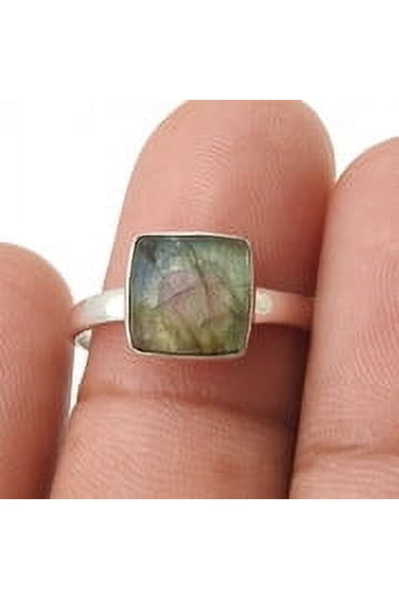 Third Eye Chakra Labradorite Stone Handmade Band Wife Ring 925 Sterling Silver US 7