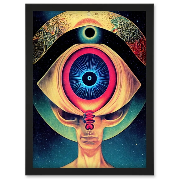 Third Eye Psychic Alien Contact Universe Secrets Sun Eclipse Artwork Framed Wall Art Print A4