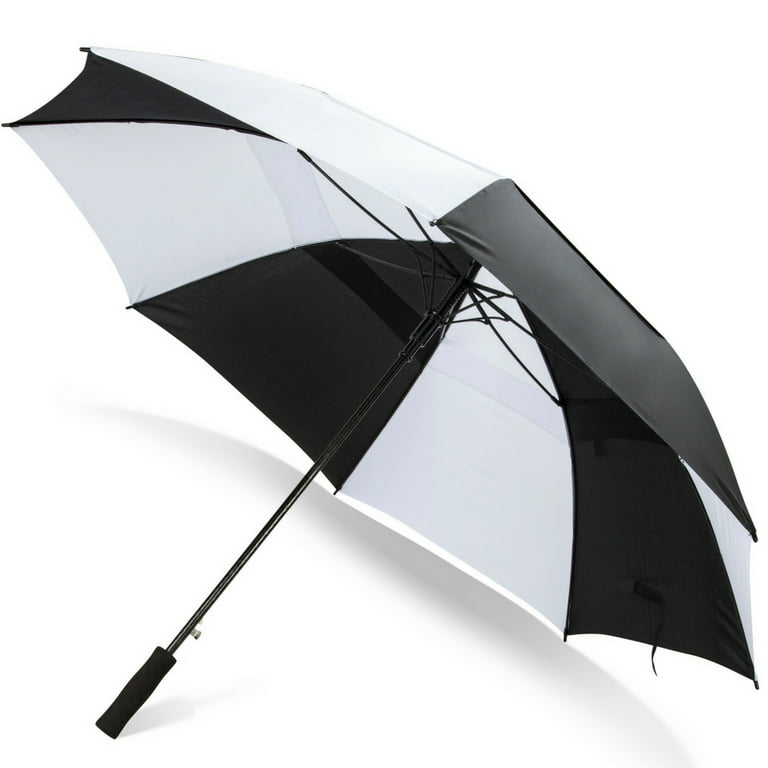 Third Floor Umbrellas - Black & White 68 Inch Automatic Open Golf Umbrella  - Extra Large Vented Windproof Waterproof Sturdy Double Canopy