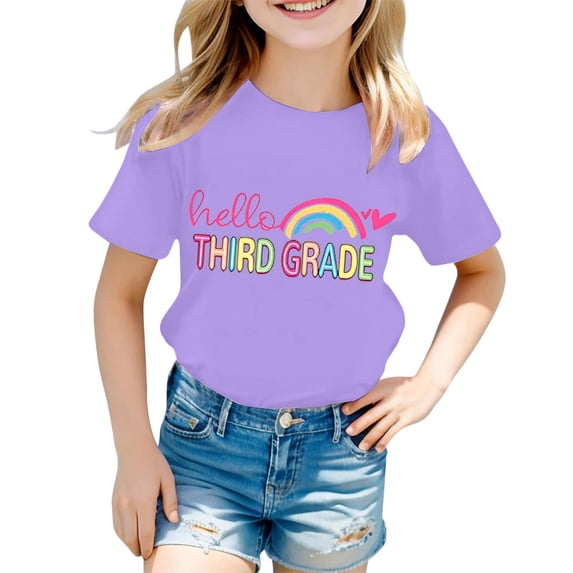 Third Grade Kids Back To School Casual Letter Crew Neck Short Sleeve Tee Top Children Summer Daily Wear Apparel