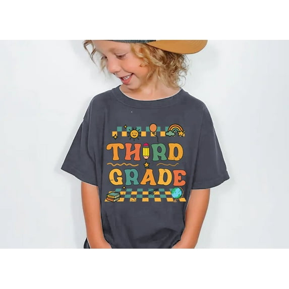 Third Grade Kids T-Shirt - Retro Back to School Graphic Tee for Boys and Girls - 100% Cotton Short Sleeve Shirt