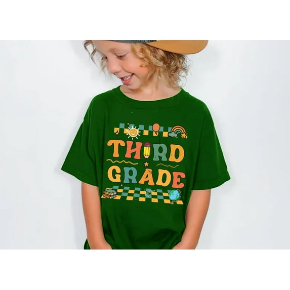 Third Grade Kids T-Shirt - Retro Back to School Graphic Tee for Boys and Girls - 100% Cotton Short Sleeve Shirt