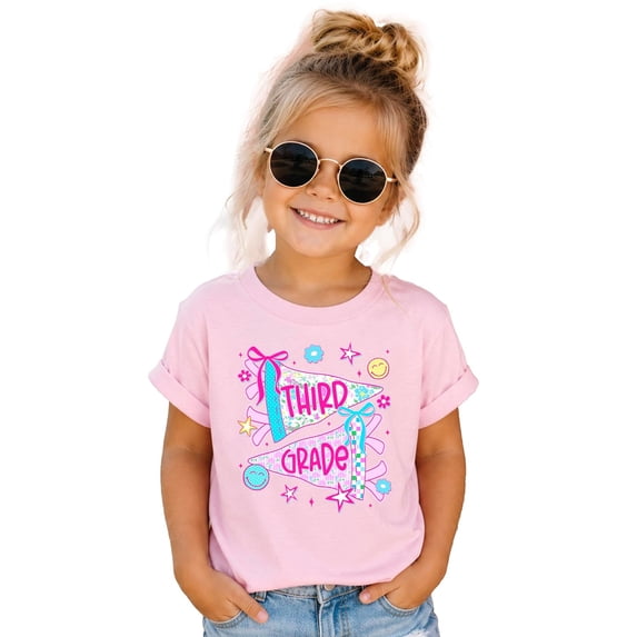 Third Grade Shirt for Girls Cute Floral Pennant Back to School Outfit 3rd Grade First Day Tee Pink Shirt 3T