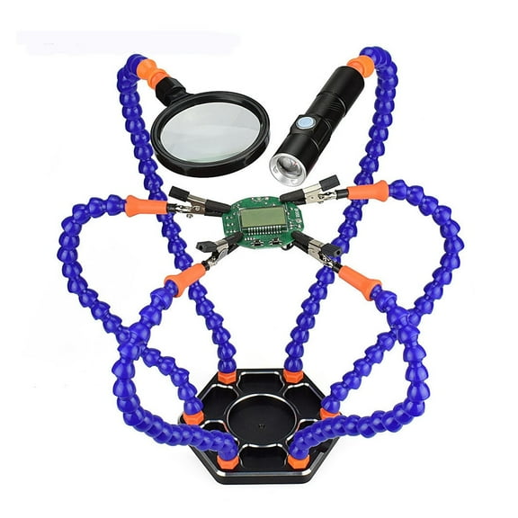 Third Hand Helping Soldering Station 6pc Helping Hands USB Recharable Flashlight Magnifying Glass Welding Tool
