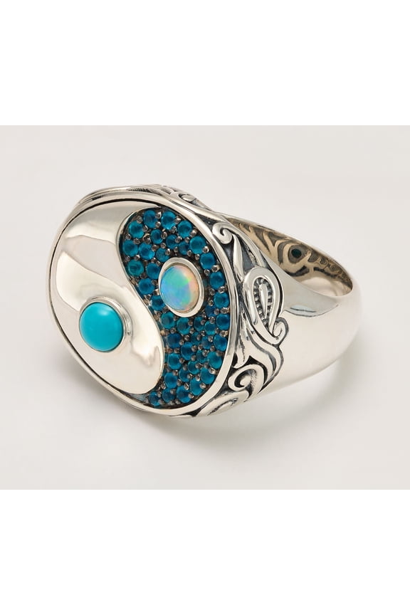 Sterling Silver Creative Soul Yin Yang Gemstone Ring Size 6
