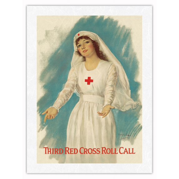 Third Red Cross Nurse Roll Call - Vintage War Poster by Haskell Coffin c.1919 - Japanese Unryu Rice Paper Art Print (Unframed) 18 x 24 in