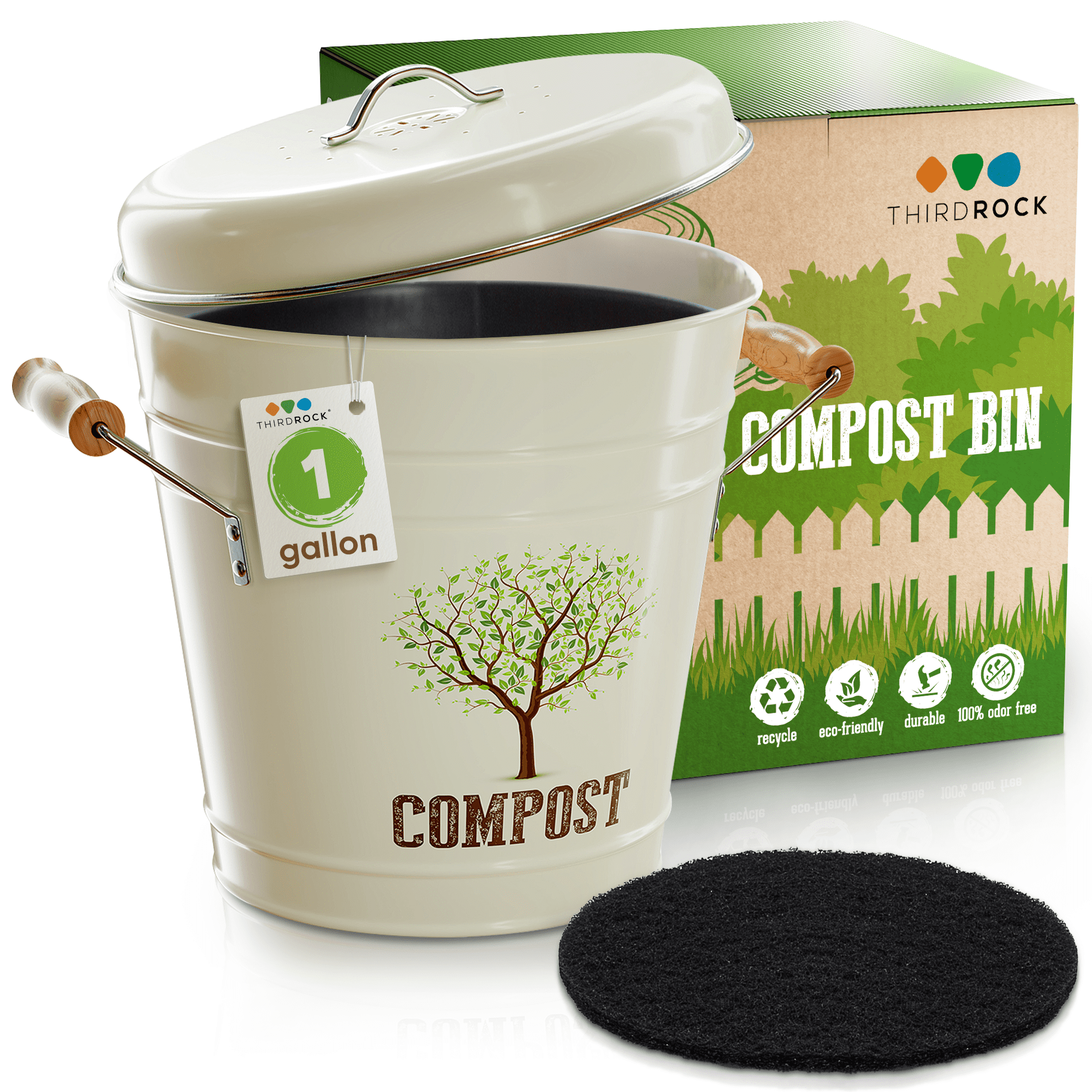Third Rock Charcoal Filter Replacements for Kitchen Compost Bin - 12 Pack - 5.1 Inches in Diameter | Designed to Fit 1 Gallon Compost Bin | Premium