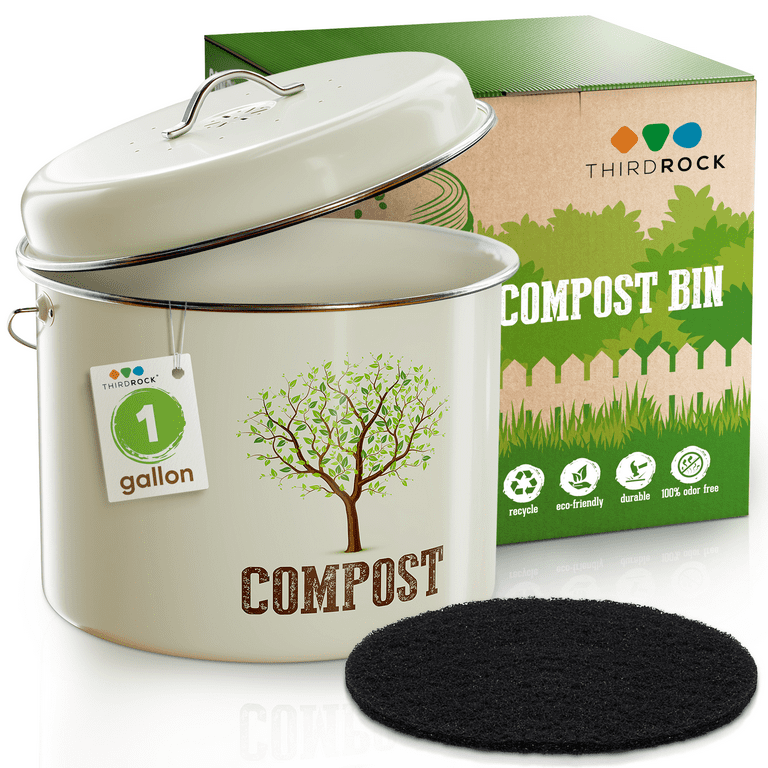Third Rock Kitchen Compost Bin Countertop – 1.0 Gallon Compost Bucket for Kitchen – Small Compost Bin – Compost Bin Kitchen Counter - Countertop