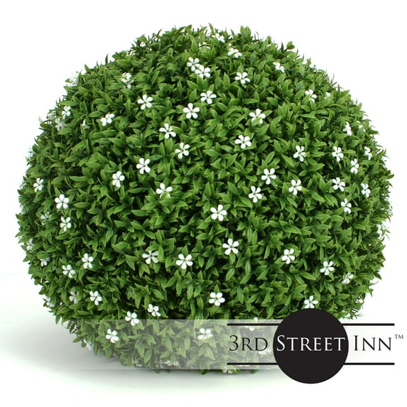 3rd Street Inn 15" Artificial Large White Flower Topiary Ball - 2 Pack