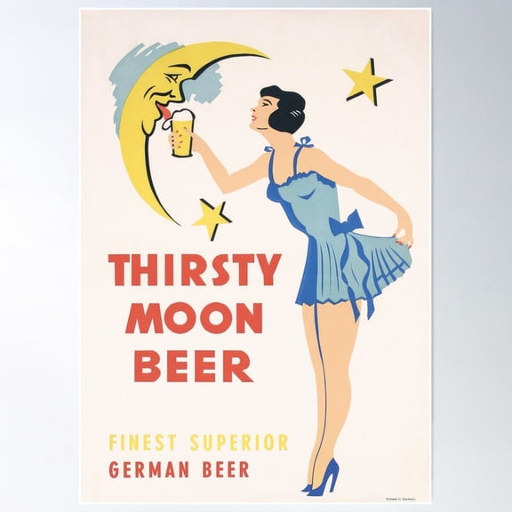 Thirsty Moon Beer Poster Vintage German Beer Poster Wall Art Modern Wall Decor For Living Room Bedroom