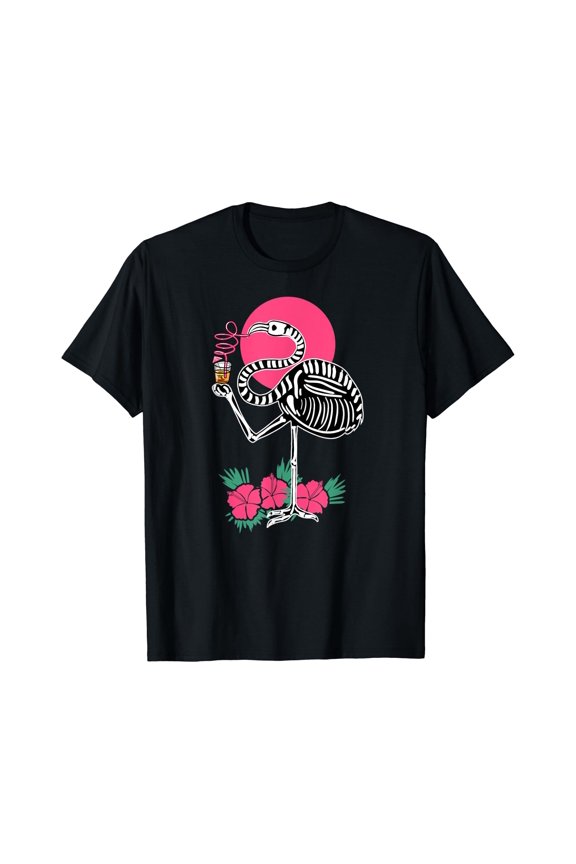 Thirsty Skeleton Flamingo Animal Tropical Bird Lover Gift T-Shirt