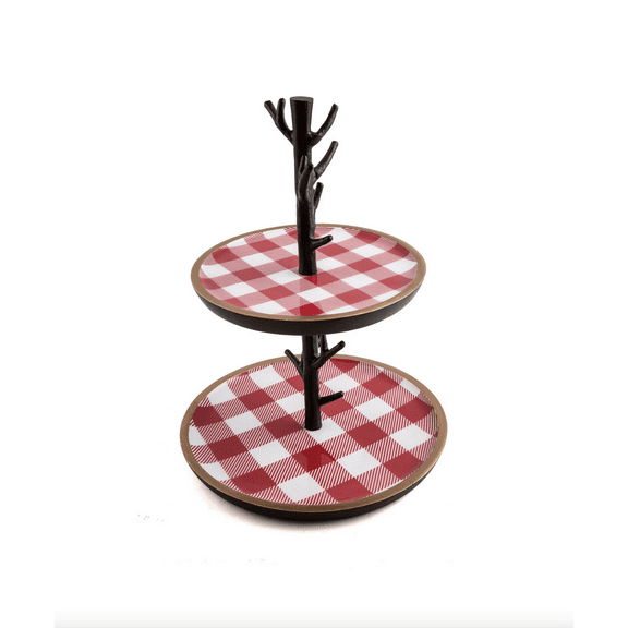 Thirstystone 2-Tier Dessert Stand with Red Checker Plaid