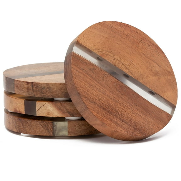 Thirstystone 4-Pack Acacia Wood Coasters with Decorative Resin Inlay