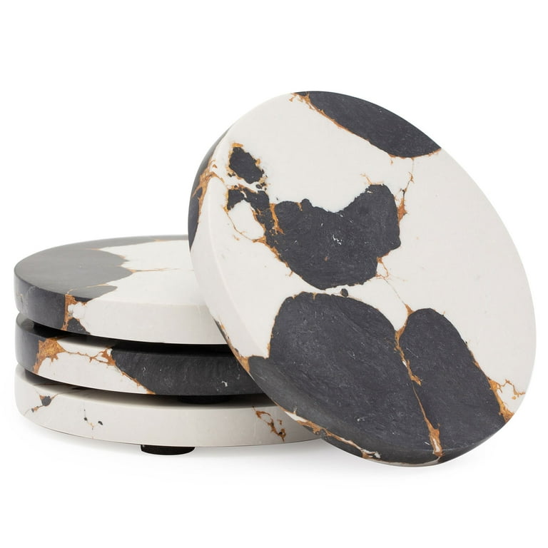 Thirstystone 4-Pack Black & Gold Round Resin Coasters 4.75