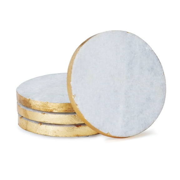 Thirstystone 4-Pack Natural White Marble Coaster w/Gold Edges