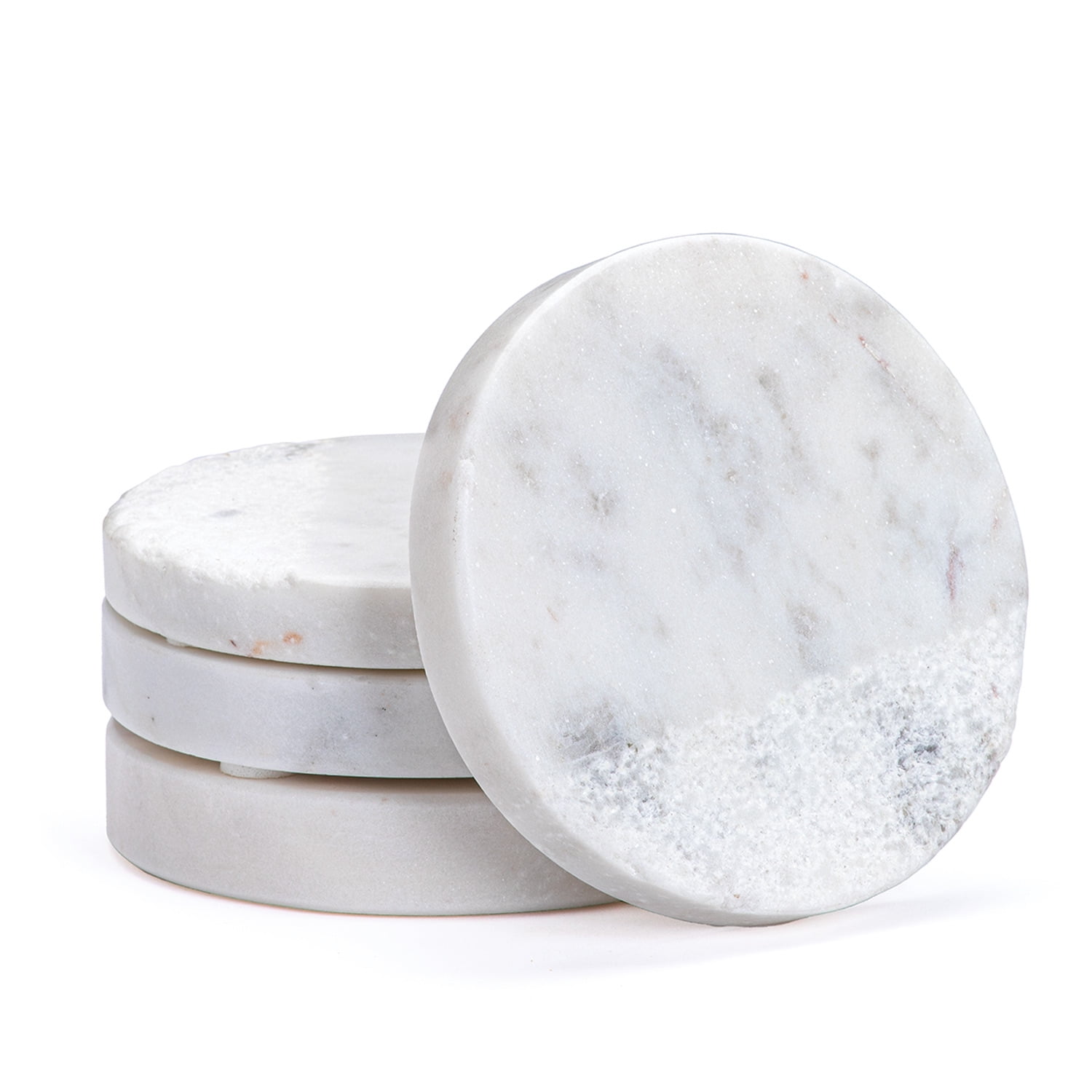 Natural White Marble Round Textured Coasters, 4-Pack, 4" Diameter