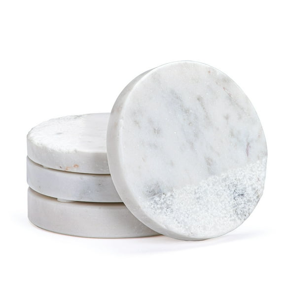 Thirstystone 4-Pack Round Natural White Marble Textured Coasters 4" Diameter