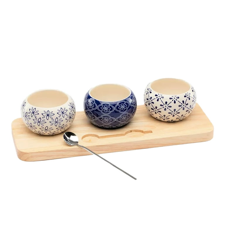 Ceramic White and Blue Spice Seasoning or Condiment Pots with