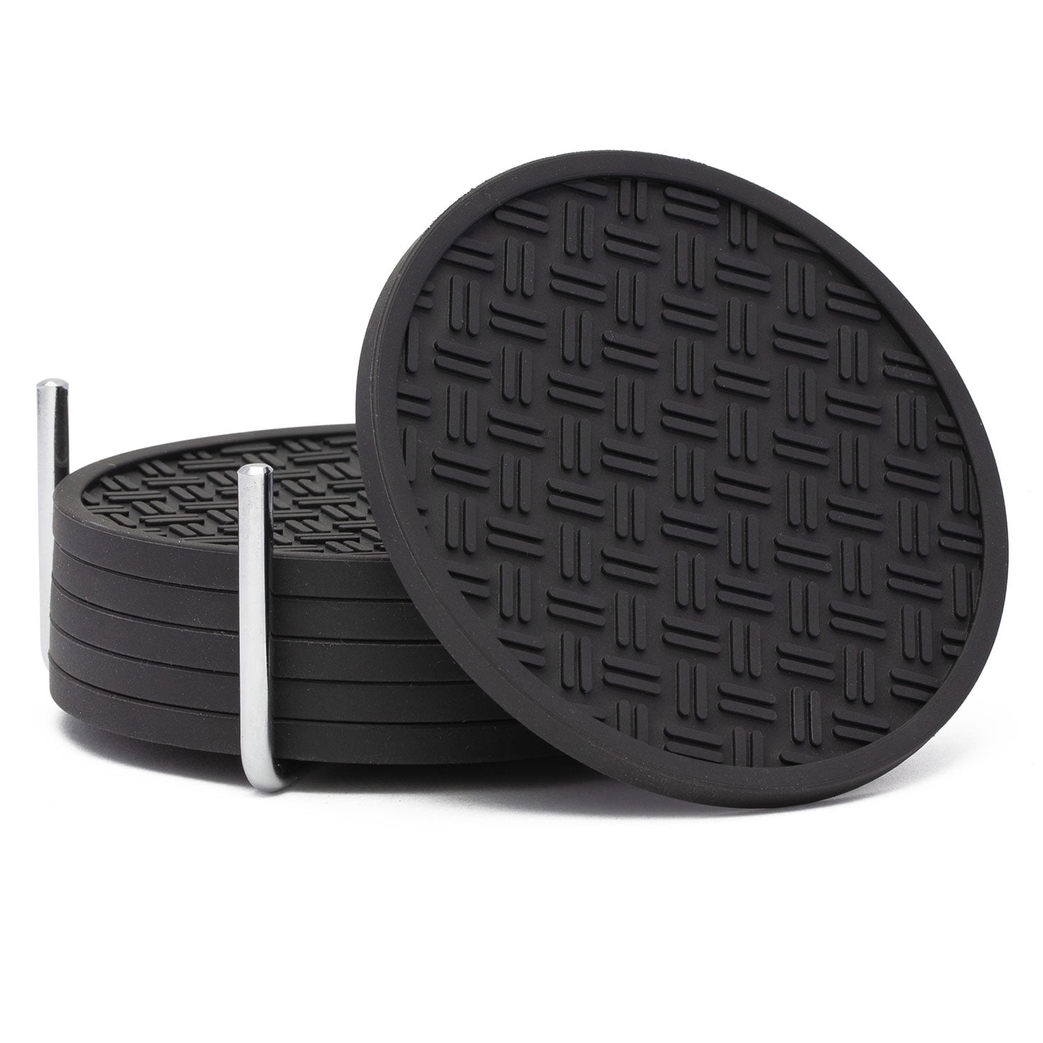 Thirstystone 6-Pack Brown TPR Coasters in Stainless Steel Chrome Holder ...