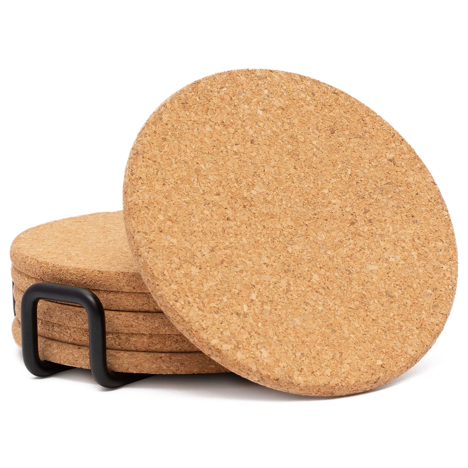Eco-Friendly Thick Cork Coasters with Black Holder, Set of 6