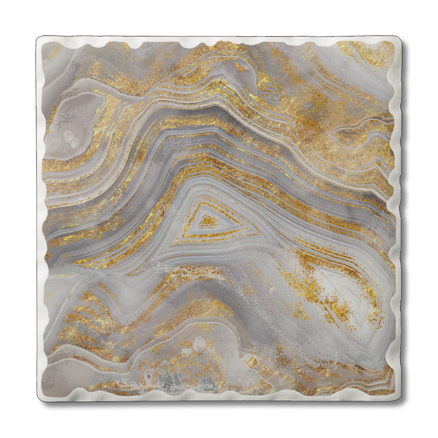 Agate Allure Gray and Gold Stone Coasters with Cork Backing