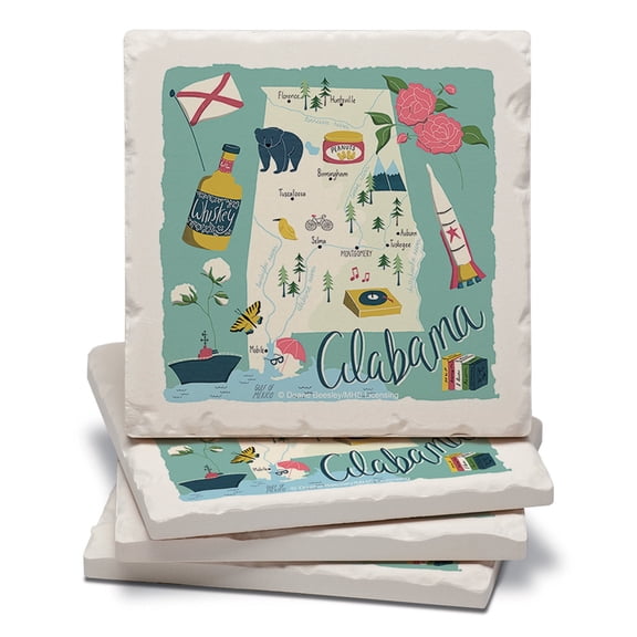 Thirstystone Alabama Home Tumbled Tile Stone Coaster Set of 4