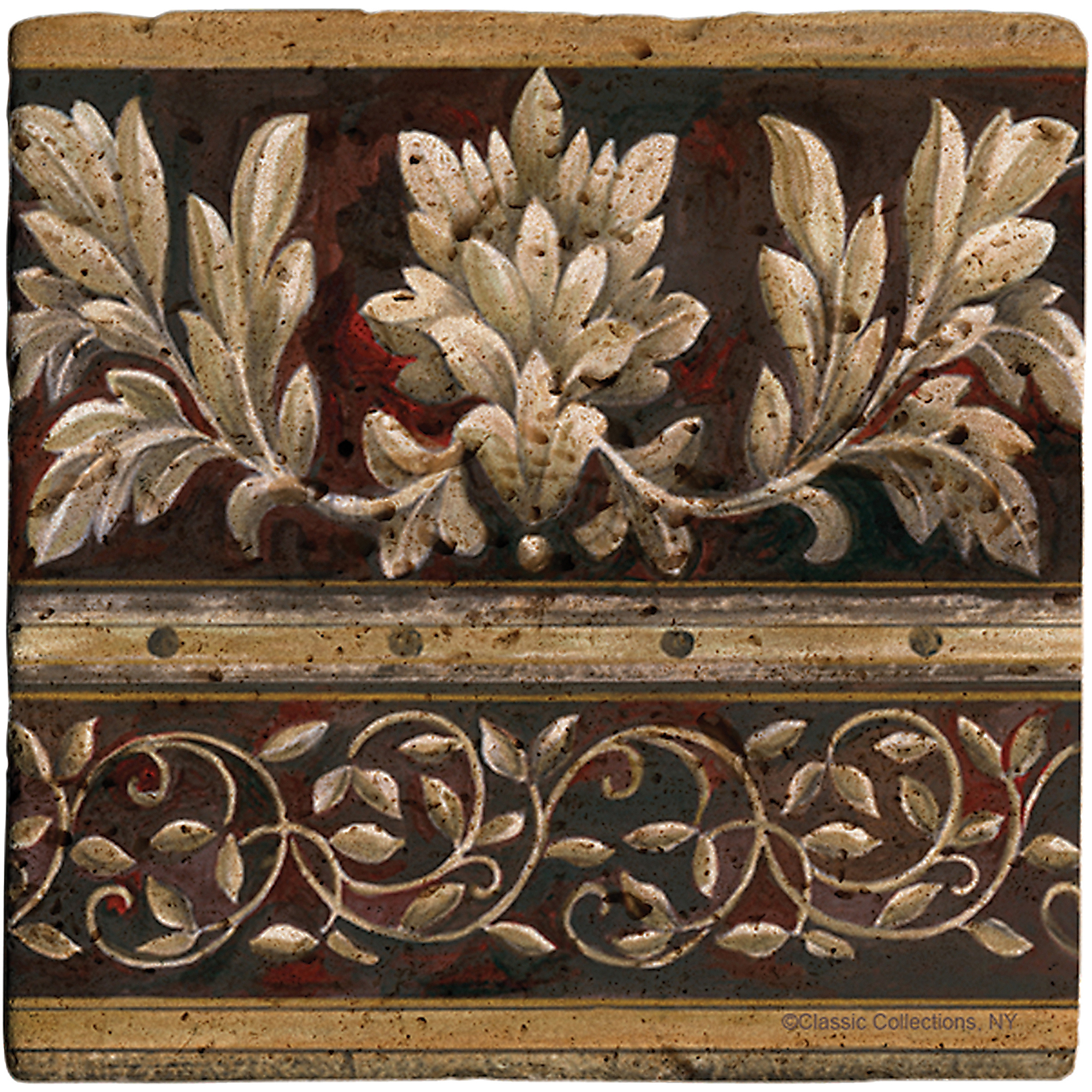 Thirstystone Ambiance Drink Coasters Set, Frieze Motif, Travertine