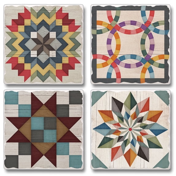 Thirstystone Barn Quilt 4-Pack Stone Tumbled Tile Coasters