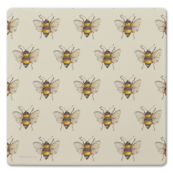 Thirstystone Bee Pattern Decorative Cork Backed Stone Trivet 8" Square