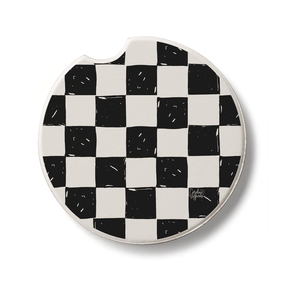 Thirstystone Black & White Checkered Single Round Stone Car Coaster