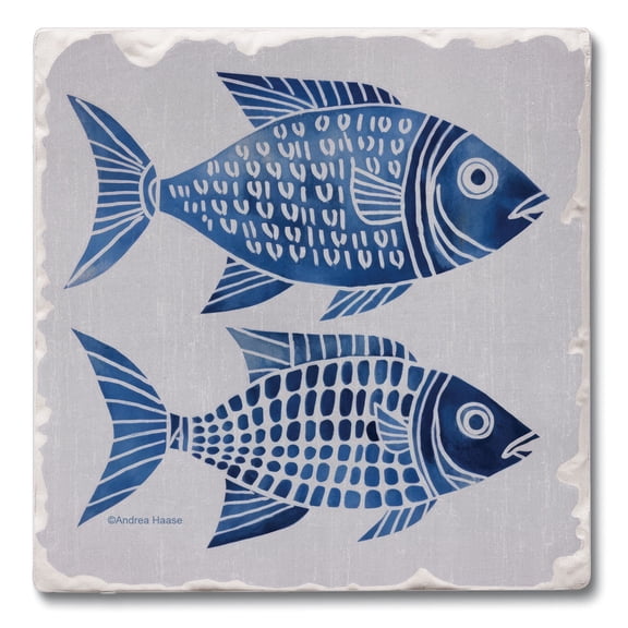 Thirstystone Blue Fish Single Tumbled Tile Coaster Create Your Own Set