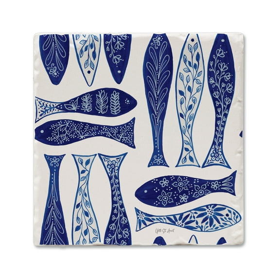 Thirstystone "Blue Fish" Single Tumbled Tile Stone Coaster 4" by 4"