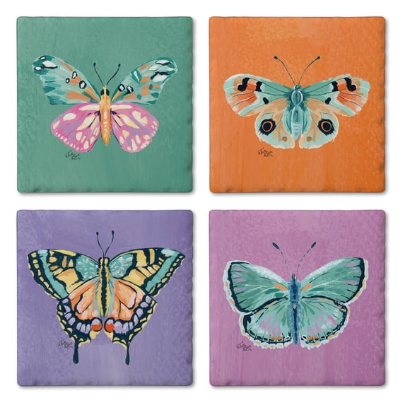 Thirstystone Butterfly Beauties 4-Pack Assorted Tumbled Tile Coasters