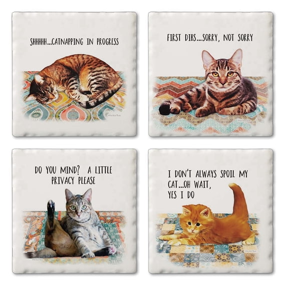 Thirstystone Cat Nappy 4-Pack Tumbled Tile Coasters