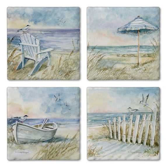 Thirstystone "Coastal Sanctuary" 4-Pack Assorted Tumbled Tile Coasters