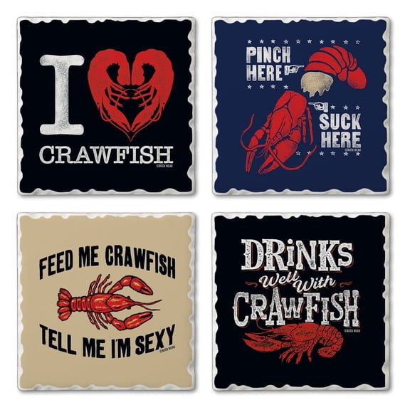 Thirstystone Crawfish Love 4-Pack Assorted Tumbled Tile Coasters