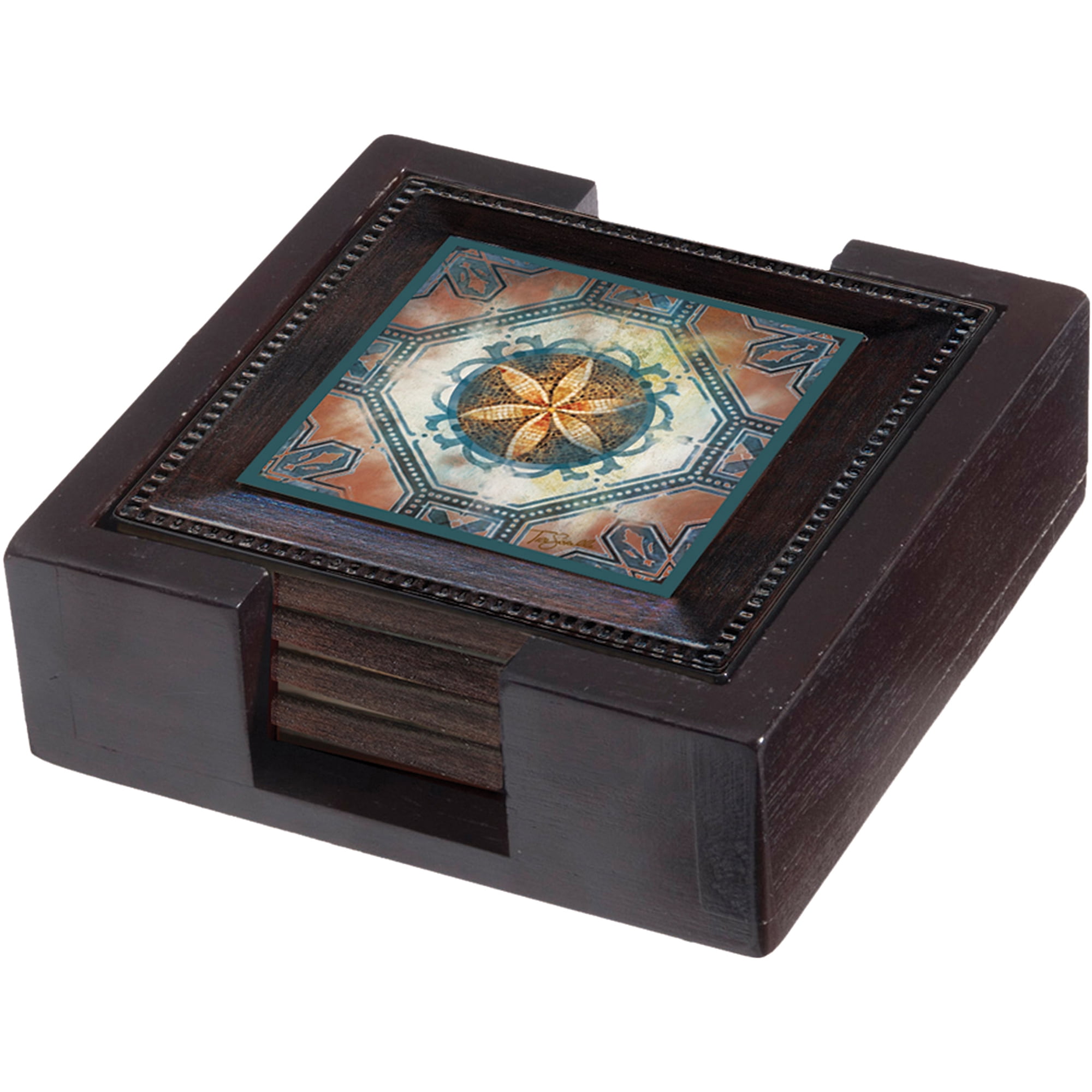 Dark Walnut Pine Wood Square Coaster Holder