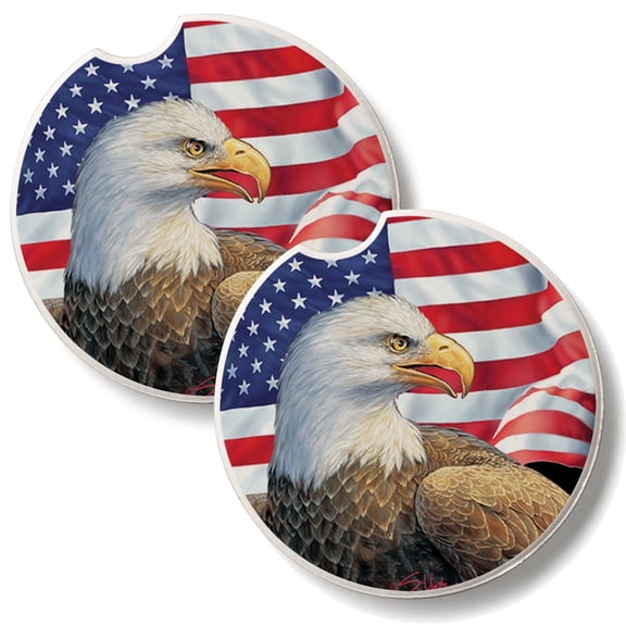 Thirstystone Eagle & Flag 2 Pack Absorbent Car Coasters