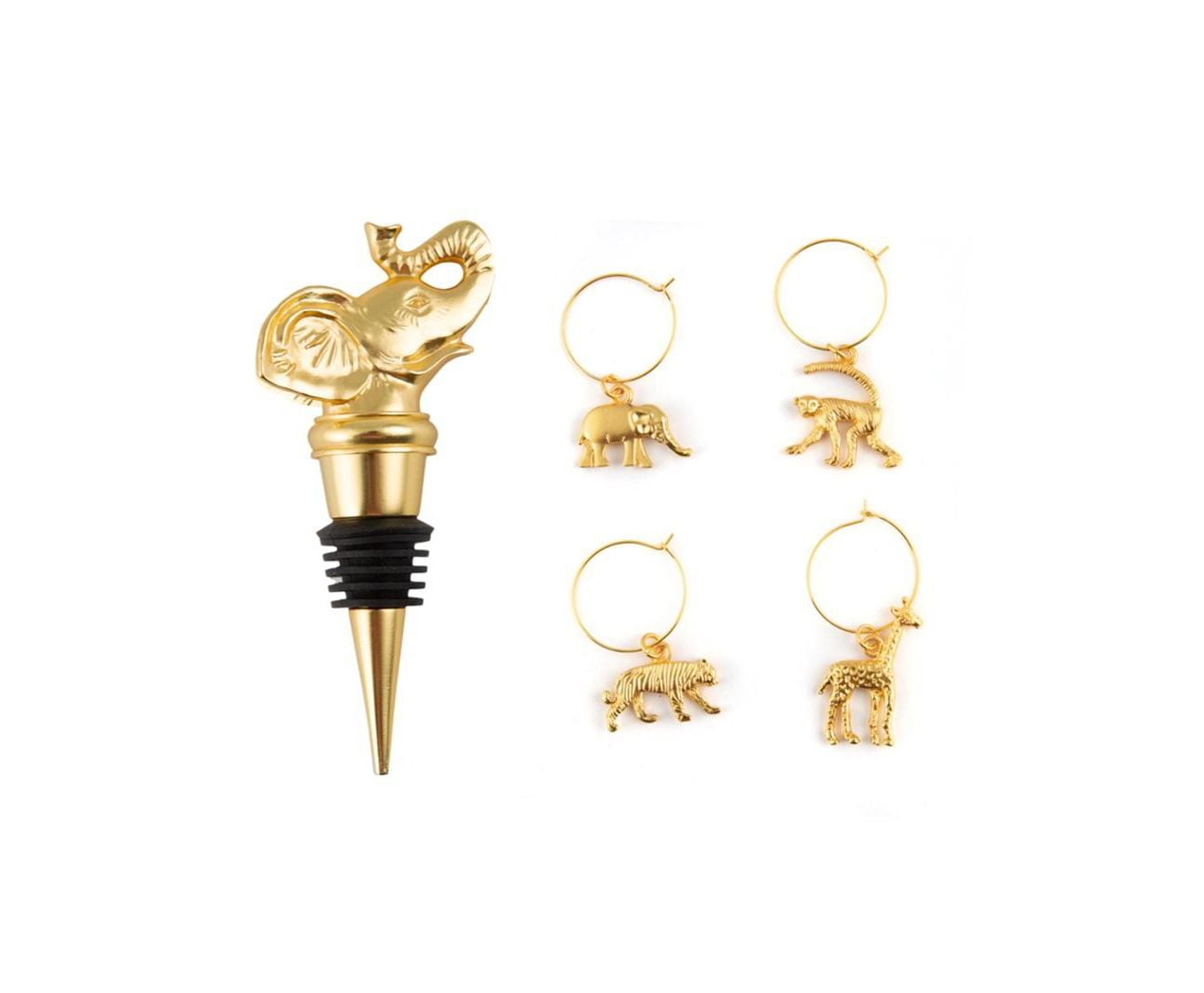 Thirstystone Elephant Bottle Stopper with S/4 Exotic Animal Wine Charms