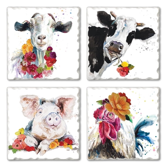 Thirstystone Fancy Farm 4-Pack Tumbled Tile Coasters 4" Square