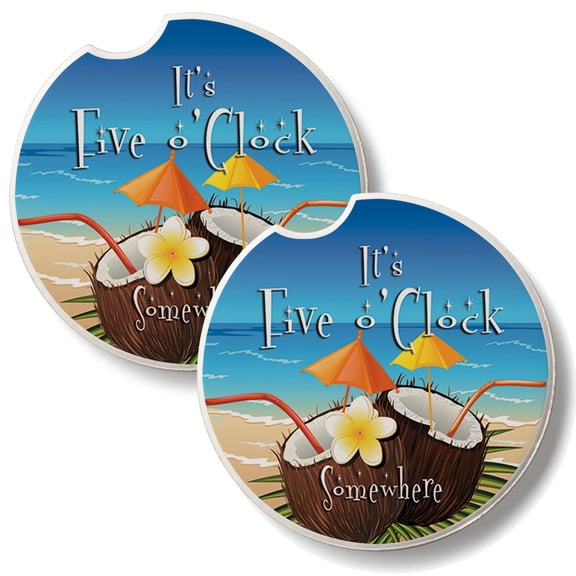 Thirstystone Five O' Clock Coconuts 2 Pack Absorbent Car Coasters