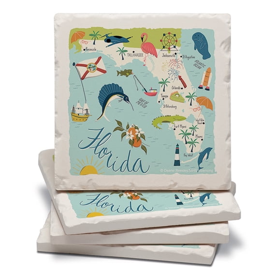 Thirstystone Florida Home State Tumbled Tile Coaster 4 Pack