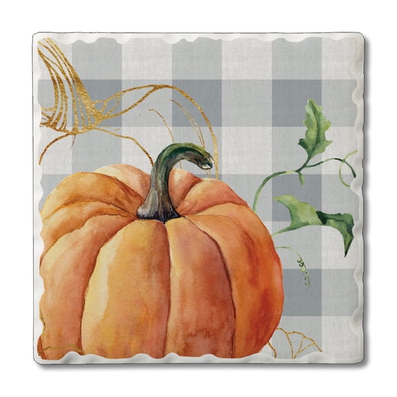 Thirstystone Grey Plaid Pumpkin Single Tumbled Tile Coaster Create Your Own Set