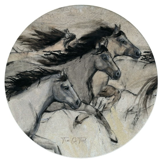 Thirstystone "Horses in Motion" 4-Pack Round Natural Sandstone Coasters